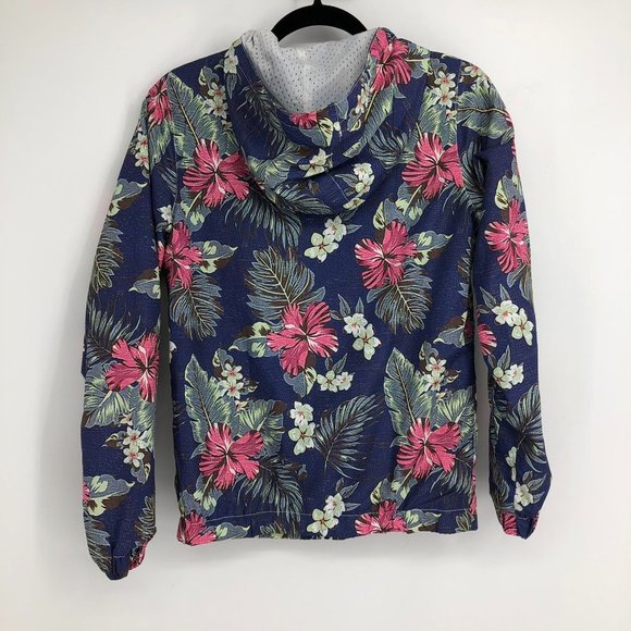 Bench floral navy windbreaker hooded full zip jacket size L (fits like small) - Picture 2 of 14